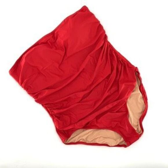 J. Crew Venetian Red BC115 Gemma Ruched Bandeau One Piece Swimsuit Size 20 NWT - Picture 2 of 6